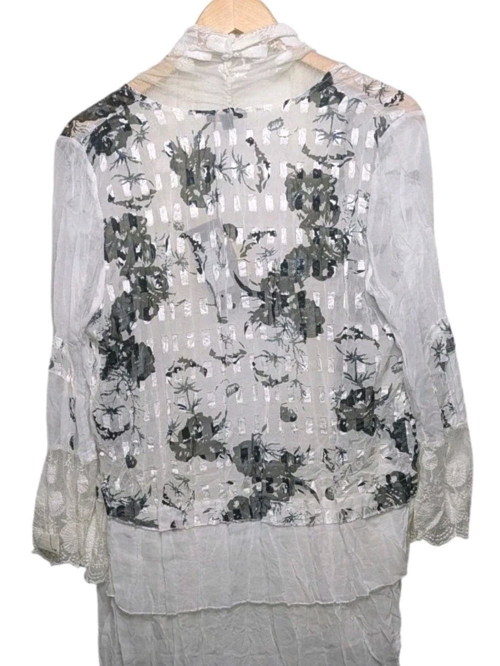 Alberto Makali Lightweight White Black Floral Lace Kimono Cardigan - Picture 8 of 12